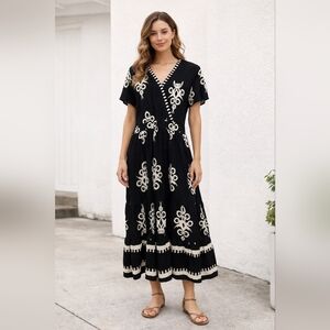 Pretty Garden maxi dress geometric Spanish tribal fiesta boho pockets XXL